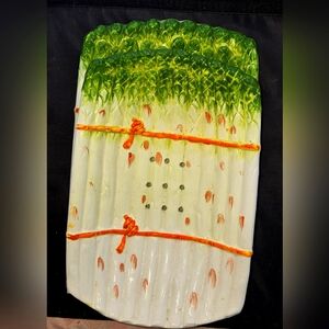 Highly Collectible Vintage Asparagus Serving Set Handmade & Painted in Italy.